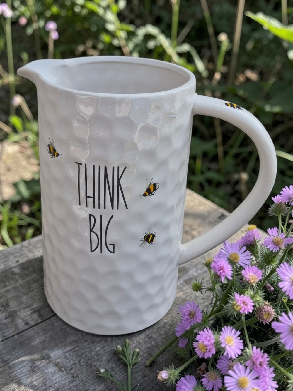 Harvest Green Studio 'THINK BIG' Stoneware Pitcher with Bee Motif